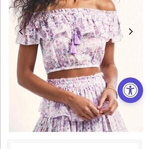 LoveShackFancy Dorin Off-the-Shoulder Crop Top in Purple Iris - Size XL